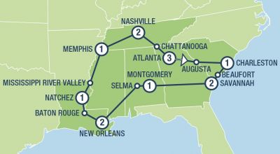 Map showing the Tour regions